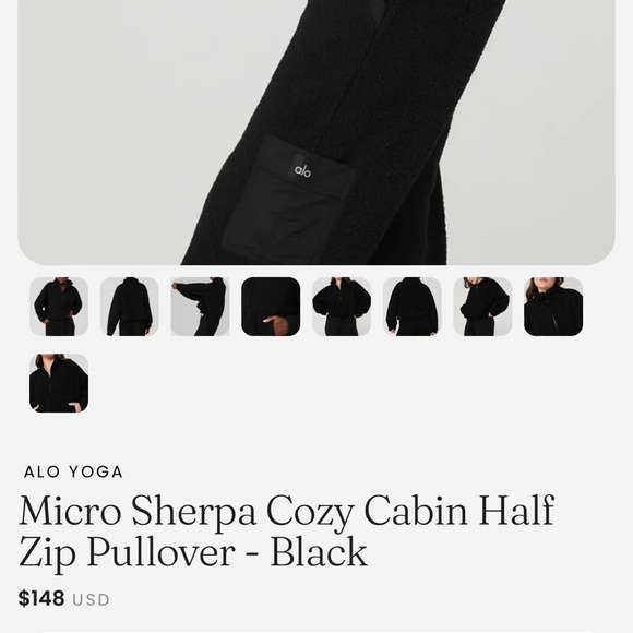 ALO Yoga Micro Sherpa Fleece Half Zip Sweatshirt Cozy Cabin Sz Sm Black EUC - Picture 4 of 8